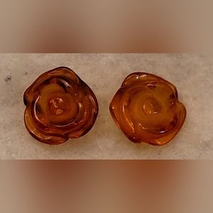 HAND CARVED AMBER ROSE STUD EARRINGS